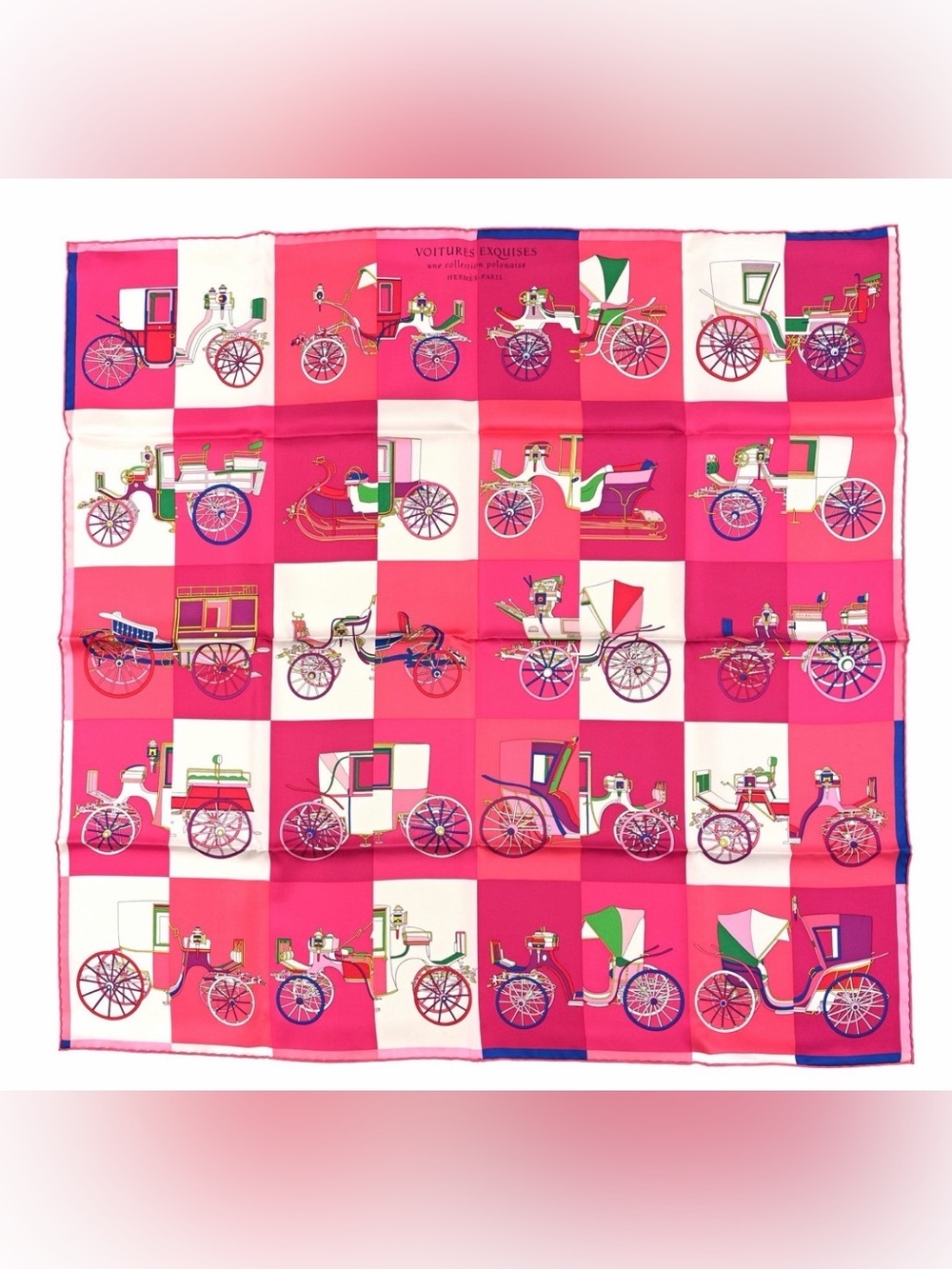 🧡 NWB AUTH HERMES SILK SCARF 90 VOITURES EXQUISES ROSE VIF PINK 🧡